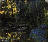 Water Canvas Paintings - Weeping Willow and Water-Lily Pond 3
